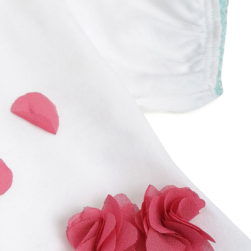 Girls White Embellished Short Sleeve T-Shirt image number 3